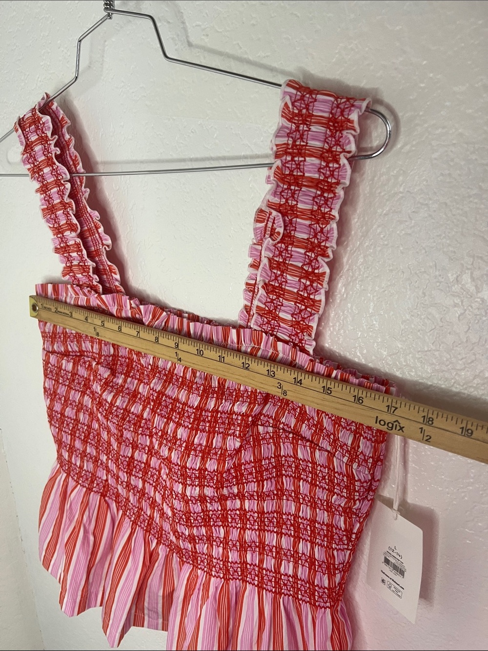 New free assembly Smocked Ruffle-Strap Tank Top - Pink & Orange Stripe large - Picture 6 of 8